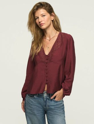 Lucky Brand Womens Long Sleeve Lace Button Through