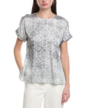 Lafayette 148 New York Cuffed Short Sleeve Silk-Blend Blouse