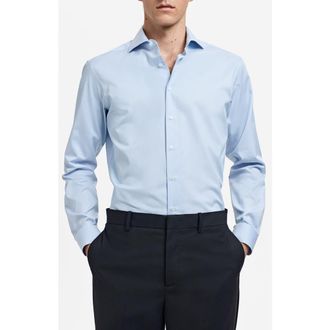 Mango Slim Fit Pinstripe Button-Up Shirt in Sky Blue at Nordstrom, Size Xx-Large