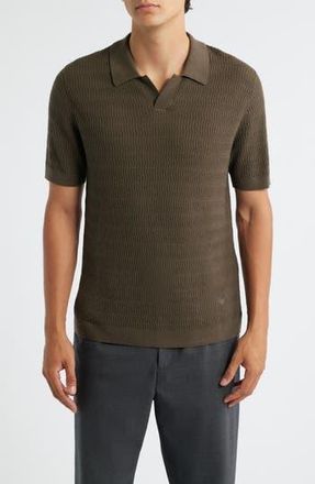 Emporio Armani Johnny Collar Short Sleeve Twisted Rib Wool Polo Sweater in Green at Nordstrom Rack, Size Xxx-Large