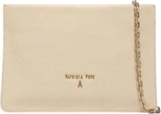 Patrizia Pepe Tassen, Dames, Wit, ONE Size, Wol, Pochette met metalen schouderriem en polsband