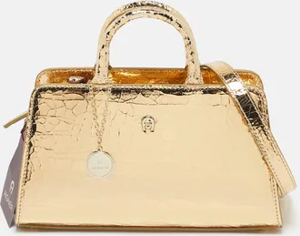 Aigner Gold Crackled Patent Leather Mini Cybill Tote