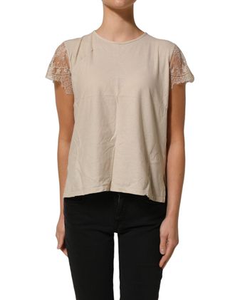 Pink Memories pink MEMORIES Cotton Lace Detailing Round Neck Womens Top