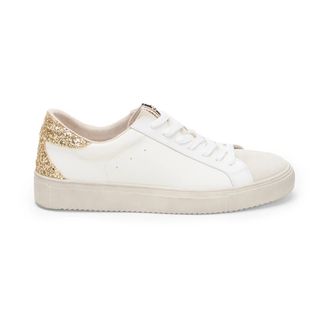 Oltre Schoenen, Dames, Wit, 36 EU, Leer, Leren sneaker met glitter
