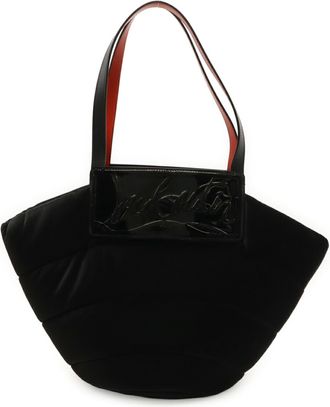 Christian Louboutin Black Red Color Velvet Leather Shoulder Bag Tote Bag (Pre-Owned)