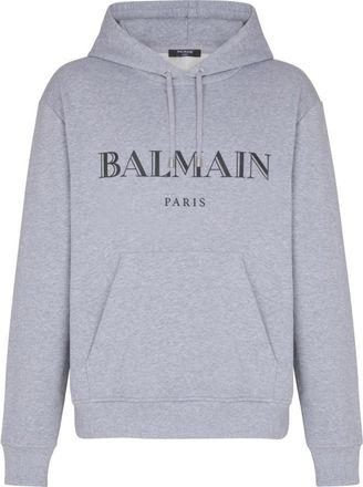 Balmain bedrukte hoodie - Heren - Hoodies - Grijs - 3XL - Katoen - Hoodies & sweatvesten