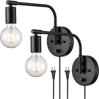 OEM L&aacute;mpara De Pared Negra Moderna De Granja, Juego De Dos Apliques De Pared Con Brazo Oscilante Enchufables Con Interruptor Para Dormitorio