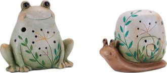 Melrose International Terra Cotta Frog and Snail Decor (Set of 2) - Green, Beige