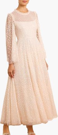 Needle & Thread Scatter Dot Round Neck Ankle Gown in Cream at Nordstrom, Size 10