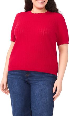 CeCe by Cynthia Steffe Short Sleeve Cotton Pointelle Sweater in Rose Cerise at Nordstrom, Size 1 X