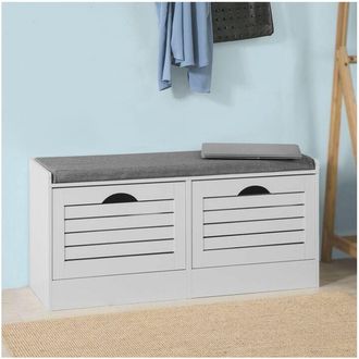 SoBuy Hallway Padded Shoe Storage Bench Cabinet with 2 Flip-drawers FSR62-W - Sobuy