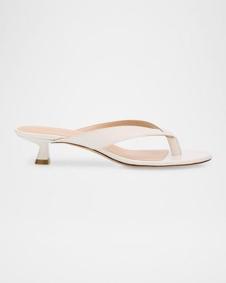 Stuart Weitzman Rio Leather Kitten-Heel Thong Sandals