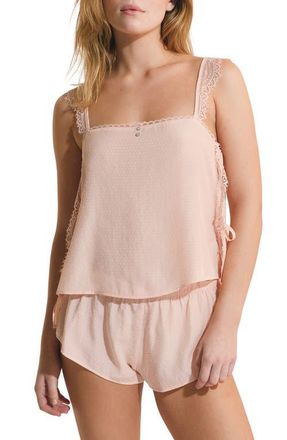 Etam Poudree Swiss Dot Lace Trim Camisole in Powder Pink at Nordstrom, Size X-Large