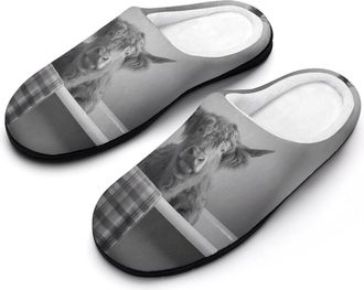 Generic Highland Cattle Cow in Bath Funny Mens Cotton Slippers Soft Non-Slip Rubber Sole House Slipper Indoor Outdoor