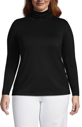 Lands End Plus Size Lightweight Jersey Long Sleeve Turtleneck in Black at Nordstrom, Size 2X