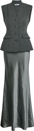 Self Portrait Tailored Woven Maxi Dress - Grey - 14 (UK14 / L)