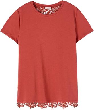 Oltre T-shirt met kanten rugpand - Dames - T-shirts - Oranje - M - Katoen - Tops