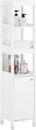 SoBuy Armario Alto de Suelo para Baño con 3 Compartimentos Abiertos Mueble Columna de Baño con 1 Puerta y 2 Estantes 30 x 30 x 144 cm Blanco BZR187-W SoBuy