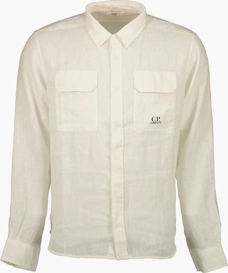 C.P. Company Mens Long Sleeve Linen Overshirt - White - Size: Regular/34
