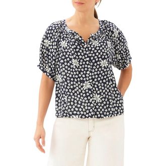 Karen Kane Floral Short Sleeve Button-Up Peasant Top in Floral Print at Nordstrom, Size X-Large