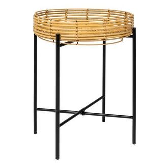 Jonathan Y Designs Malia 20 Coastal Bohemian Faux Rattan Round Tray End Table with Metal Base in Natural at Nordstrom