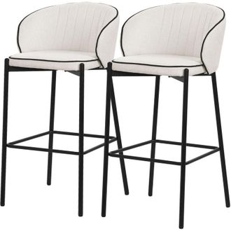 ML Design ML-Design Set di 2 Sgabelli da Bar Beige con Rivestimento in Tessuto, Altezza 76 cm, Struttura in Metallo, con Schienale Arrotondato e Poggiapiedi