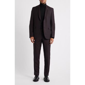 AllSaints Rawdon Slim Fit Burgundy Super 100s Wool Peak Lapel Suit at Nordstrom Rack, Size 46 Regular