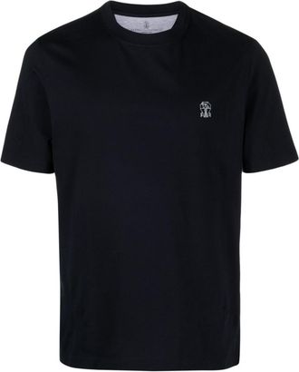 Brunello Cucinelli Navy Blue Navy Blue Logo T-shirt