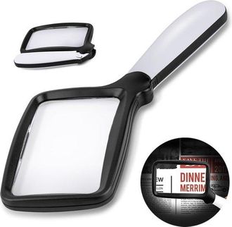 No Brand Lupa De Lectura Led Rectangular Plegable Con 3 Aumentos Y Regulable Para Personas Mayores Y Con Baja Visi&oacute;n (negra)