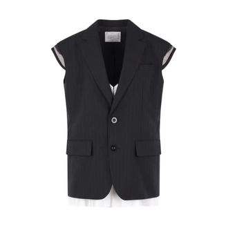 sacai Vests, female, Black, Size: S Chalk Stripe Vest