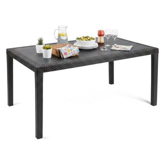 Dmora Mesa De Jard&iacute;n Dfelic, Mesa Rectangular Fija, Mesa De Jard&iacute;n Polivalente Efecto Rat&aacute;n, 100% Made In Italy, 138x78h72 Cm, Antracita - Dmora
