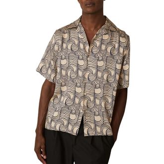 Reiss Waver Camp Shirt in Off White/Navy at Nordstrom Rack, Size Xx-Large