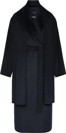 Max Mara Carisma Lange Jas - Dames - Jas met riem - Blauw - S - Wol - Jassen
