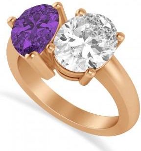 Allurez Pear/Oval Diamond & Amethyst Toi et Moi Ring 18k Rose Gold (6.00ct)