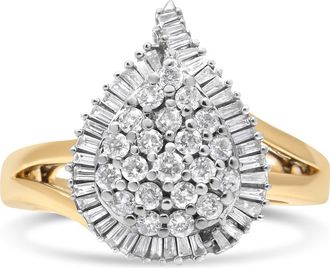 House of Brilliance 14K Yellow and White Gold 1 Cttw Diamond Ballerina Cocktail Ring at Nordstrom, Size 7