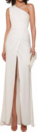 Alyce Paris One Shoulder Neckline Slit A-Line Dress In White