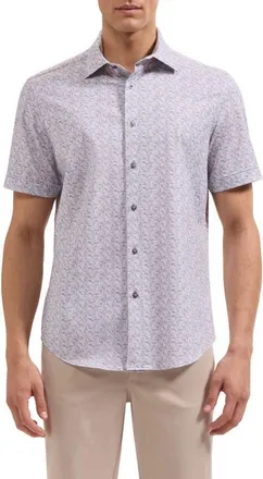 Bugatchi Miles OoohCotton Leaf Print Short Sleeve Button-Up Shirt in Dusty Pink at Nordstrom, Size Xxx-Large