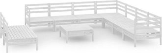vidaXL 10 Piece Garden Lounge Set Solid Wood Pine White Vidaxl