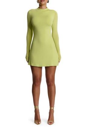 Naked Wardrobe Funnel Neck Long Sleeve Minidress in Chartreuse at Nordstrom Rack, Size Small