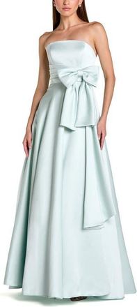 Mac Duggal Strapless Satin Ballgown With Bow Detail in Seafoam at Nordstrom, Size 12