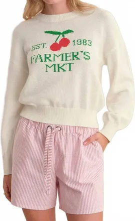 525 america Bella Graphic Pullover Sweater In Chalk Combo