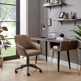 Furniturebox Booker Faux Leather Office Chair in Brown