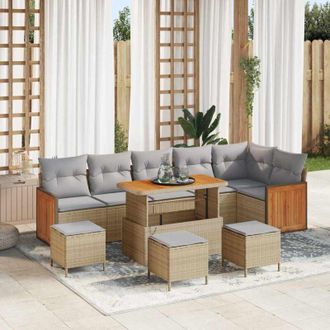 vidaXL Vidaxl - Conjunto De Sof&aacute; De Jard&iacute;n Con Coj&iacute;n 10 Pcs Beige Y Gris Claro