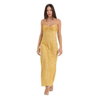 Kocca Gowns, female, Yellow, Size: XS Maxi dress in floral jacquard with spaghetti straps