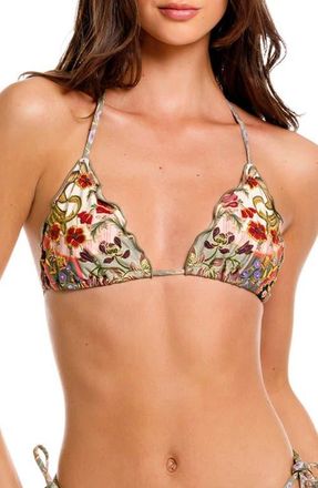 Agua Bendita Lolita Aura Embroidered Triangle Bikini Top in Green Multi at Nordstrom, Size Medium
