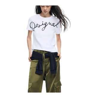 Desigual T-Shirts, female, White, Size: XL Printed Short Sleeve Round Neck T-Shirt