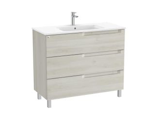 Roca Mueble Centrado 1000mm Aleyda Con Patas 3 Cajones + Lavabo Blanco Madera