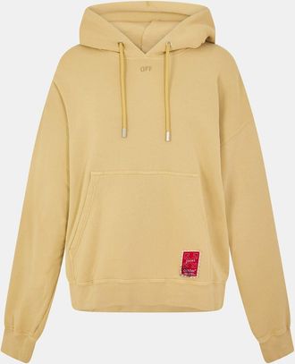 Off-white Mens Off White Relaxed Fit Hooded Neck Sweatshirt in Beige/Red - Size X-Small