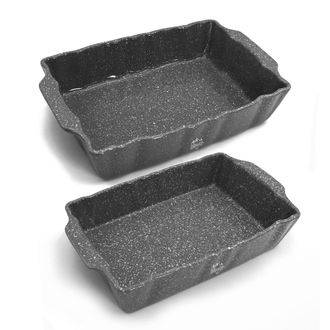 Bisetti Set n. 2 rectangular baking dishes (medium and large) high-strength stoneware Pierre Gourmet