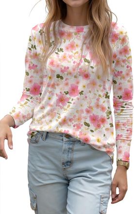Generic Long Sleeve Tops Dressy Spring for Women 2026 Trendy Work Shirt Floral Casual Loose Fit Clothing Summer Business(Red,Medium)